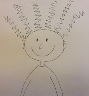 Zeichnung lächelndes Kind mit wilden Haaren